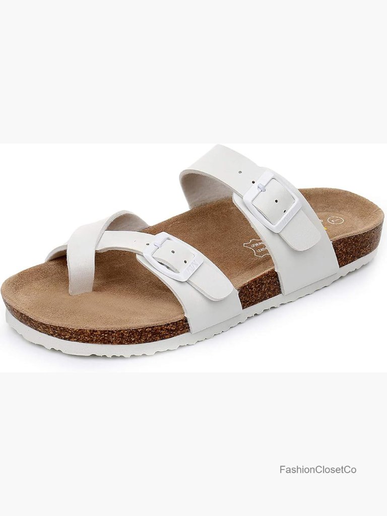 Cork Footbed Sandals With Adjustable Buckle - Women's Slide Sandals